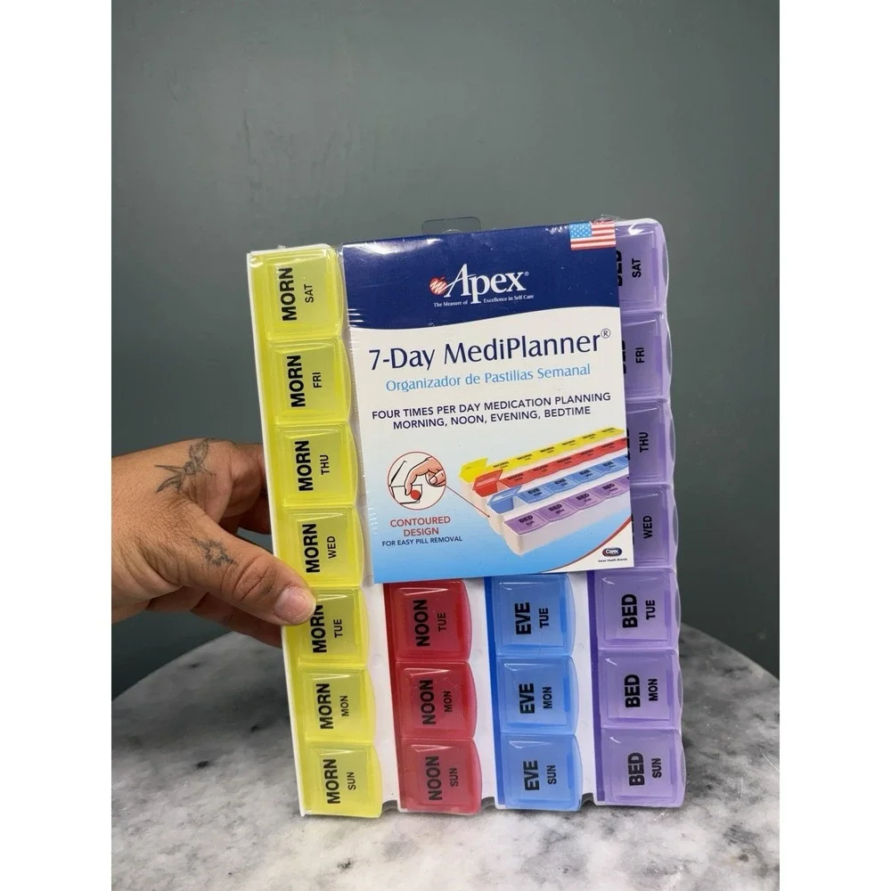 Apex 7-Day MediPlanner Pill Organizer Multicolor Travel Size 4 Compartments